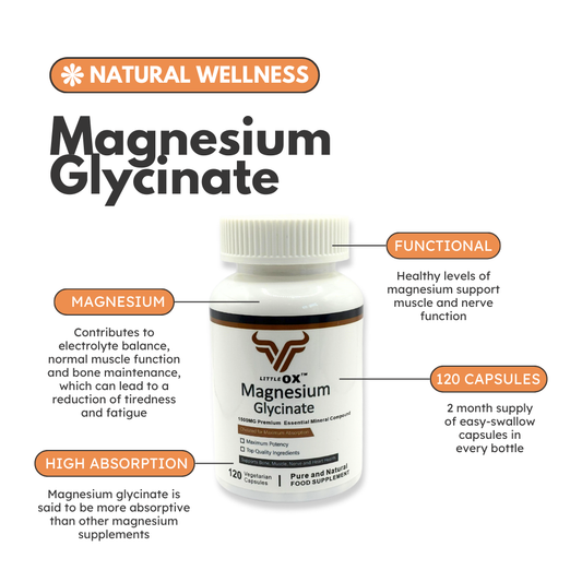 Magnesium Glycinate capsule contents — 120 capsules, 2 month supply