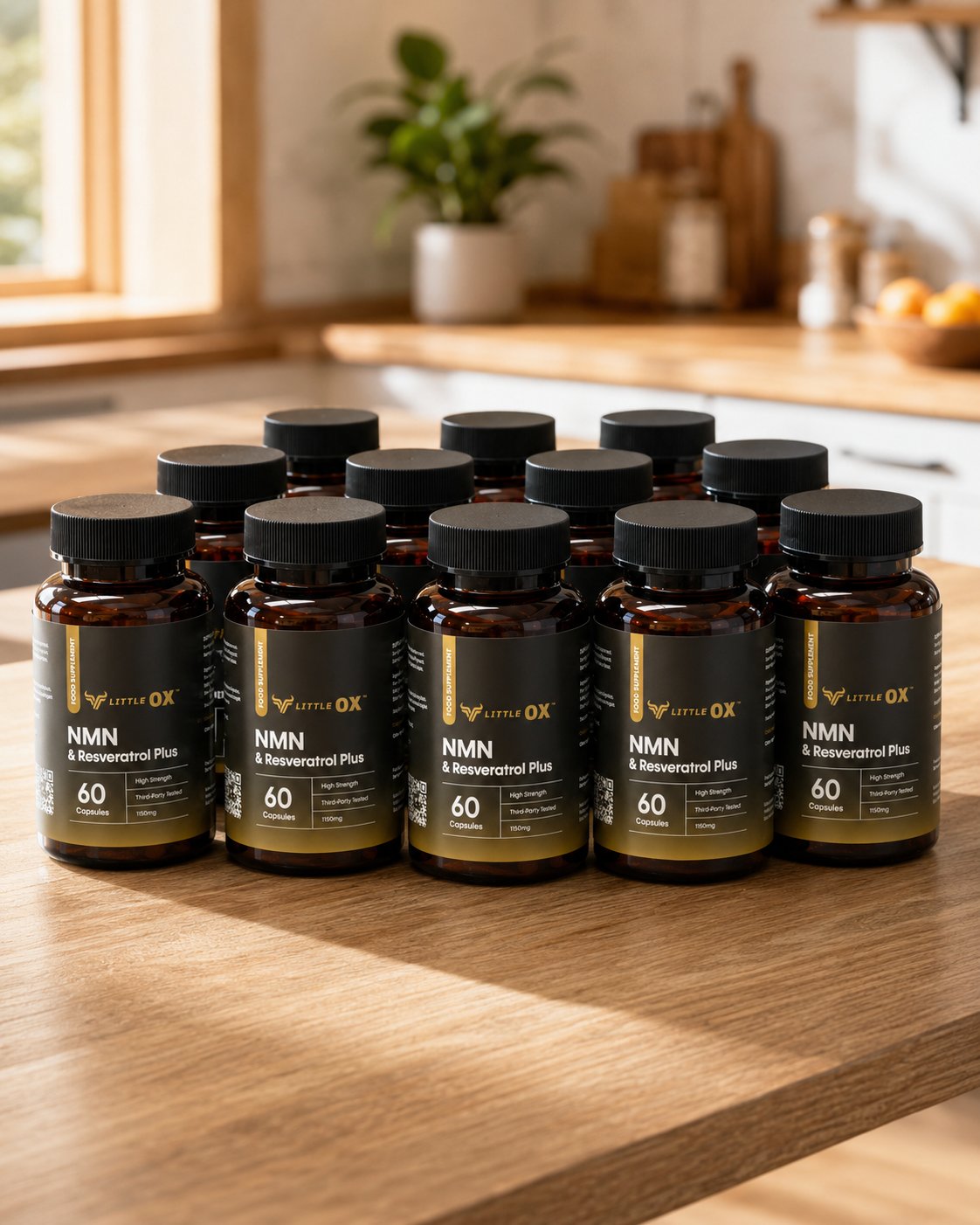 Little Ox NMN Plus 12 Month Supply — twelve bottles of NMN & Resveratrol Plus high-strength NMN supplement