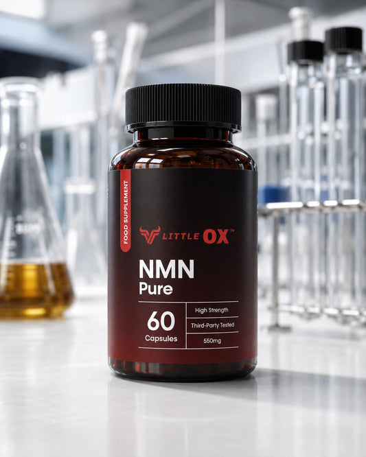 Little Ox NMN Pure — 550mg high-strength NMN supplement, single-ingredient β-NMN, third-party tested, 60 capsules